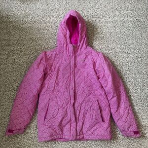 Columbia Winter Jacket Girls Size L 14-16 Large Pink Pattern Hooded Cold Weather